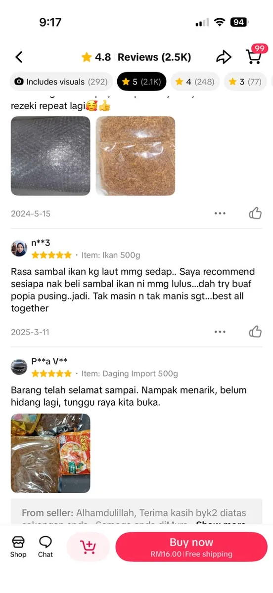 Testimoni pelanggan Ciikyatie Snacks House